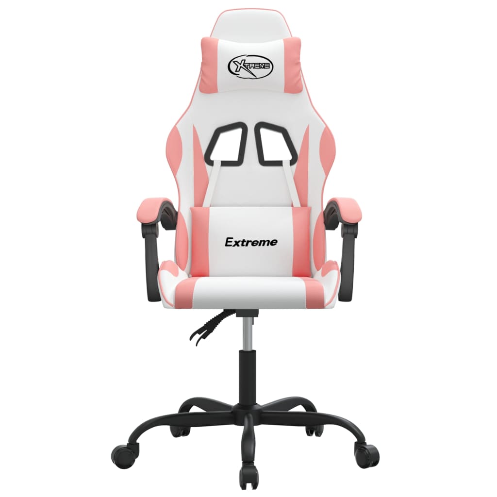 Gaming Chair White and Pink Faux Leather, Foam, Metal, Plywood