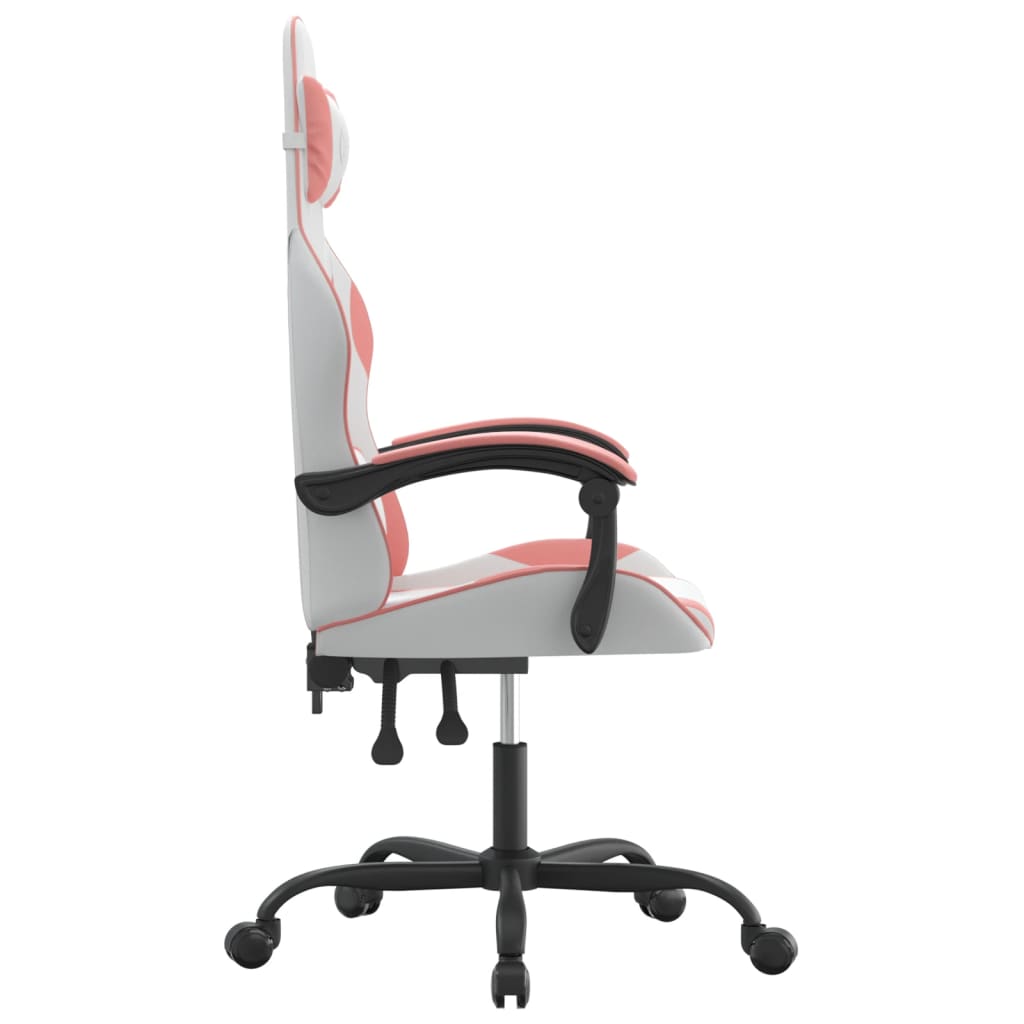 Gaming Chair White and Pink Faux Leather, Foam, Metal, Plywood