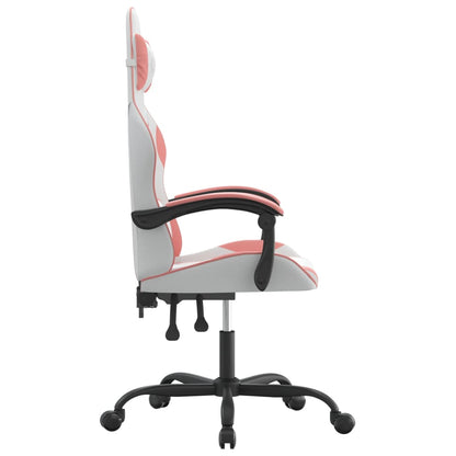 Gaming Chair White and Pink Faux Leather, Foam, Metal, Plywood