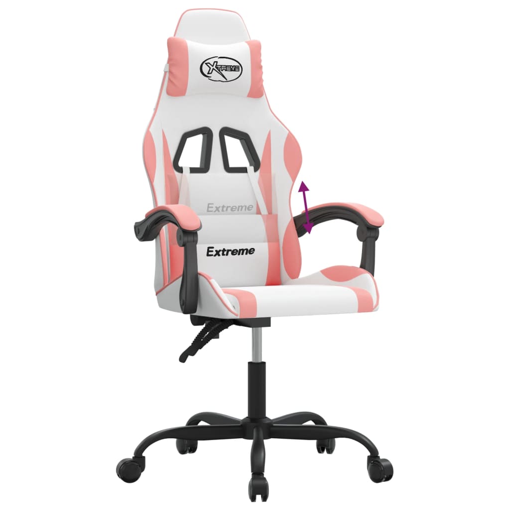 Gaming Chair White and Pink Faux Leather, Foam, Metal, Plywood