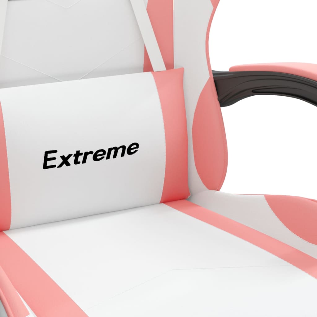 Gaming Chair White and Pink Faux Leather, Foam, Metal, Plywood