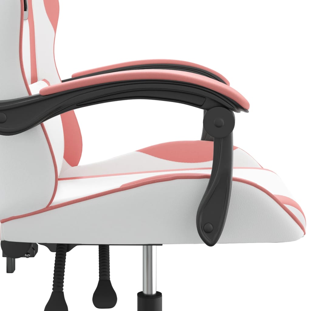 Gaming Chair White and Pink Faux Leather, Foam, Metal, Plywood