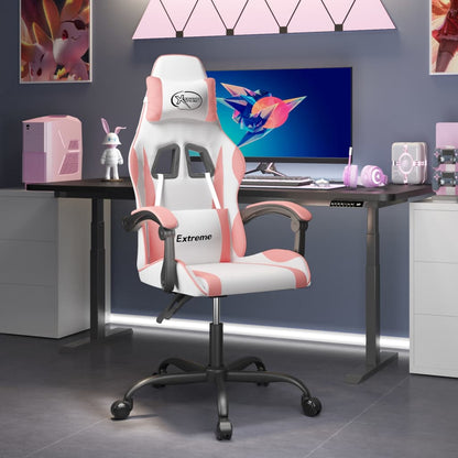 Gaming Chair White and Pink Faux Leather, Foam, Metal, Plywood