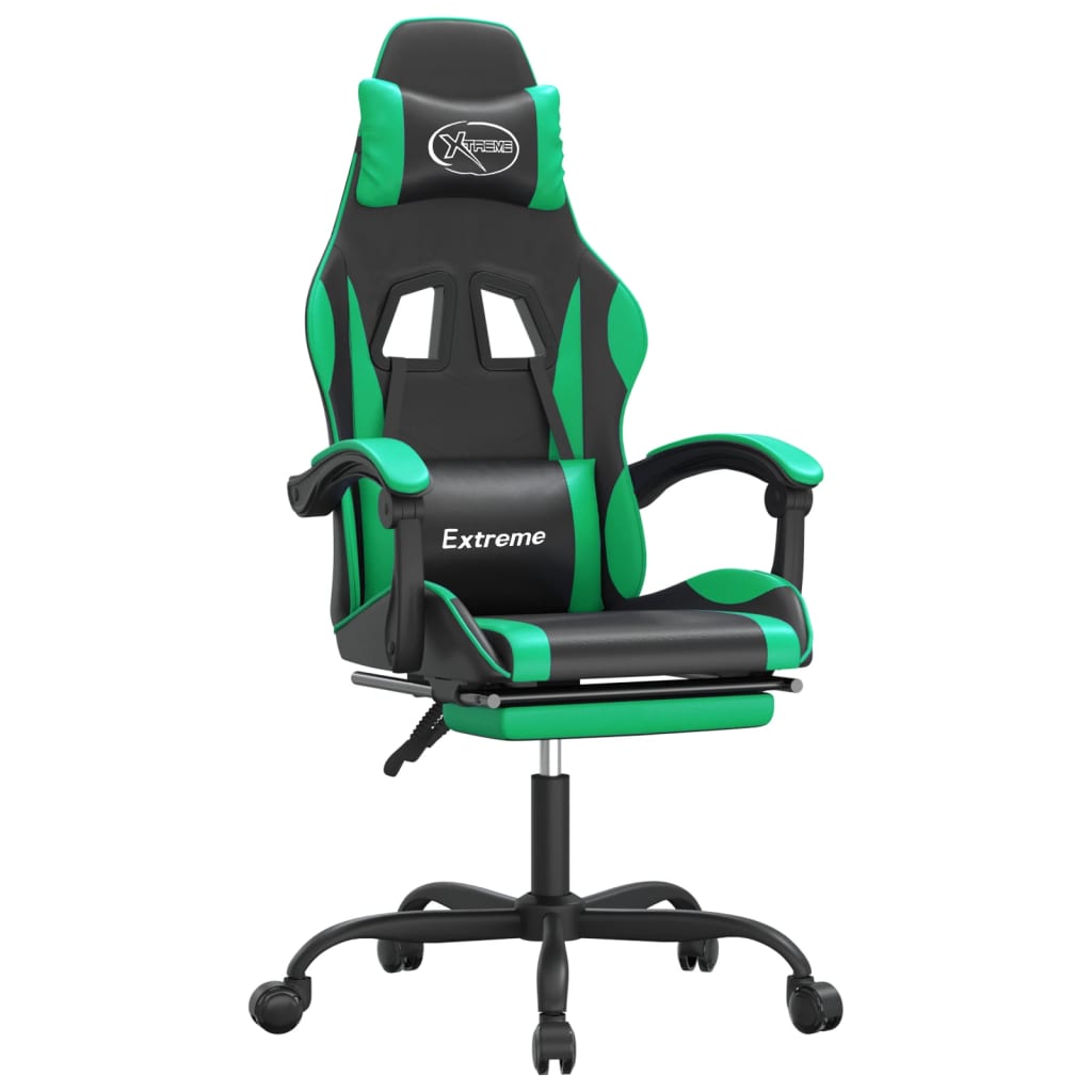 Gaming Chair Black and Green Faux Leather Standard Swivel