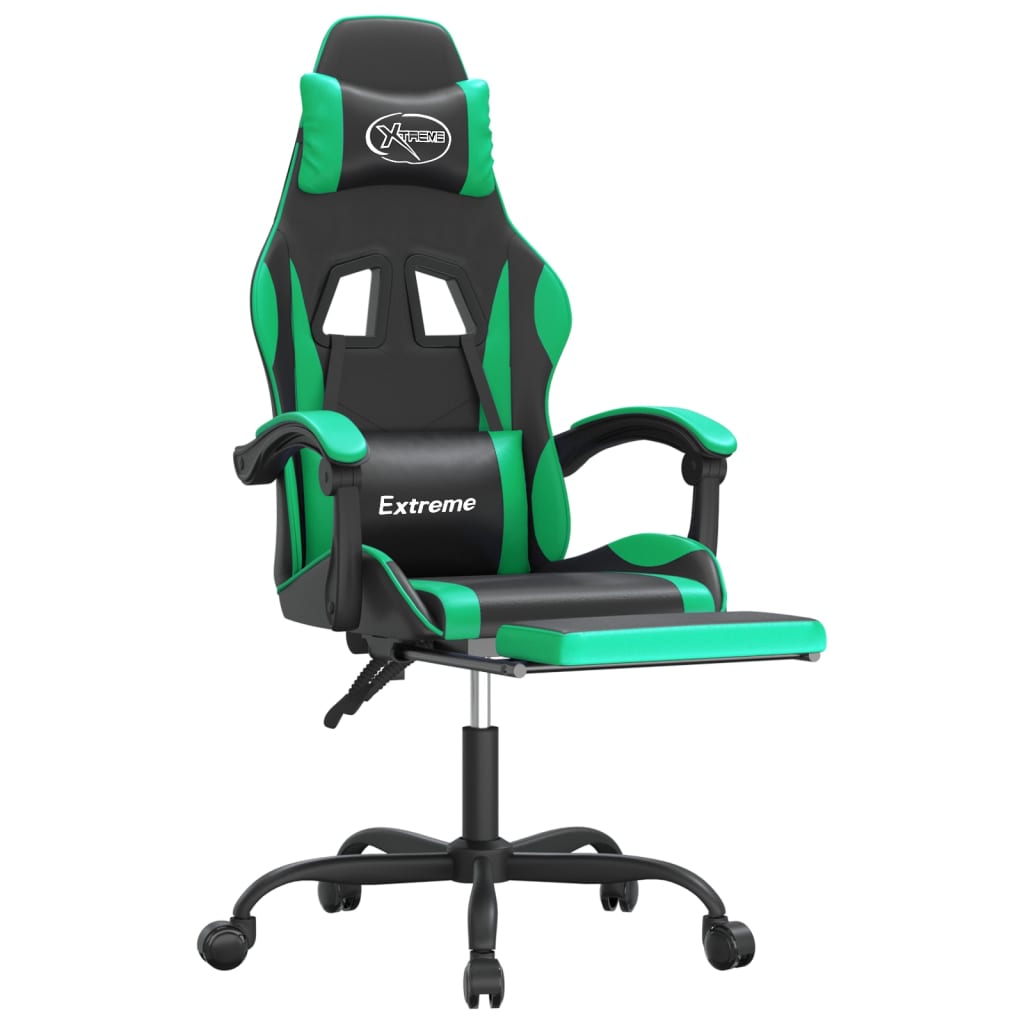 Gaming Chair Black and Green Faux Leather Standard Swivel