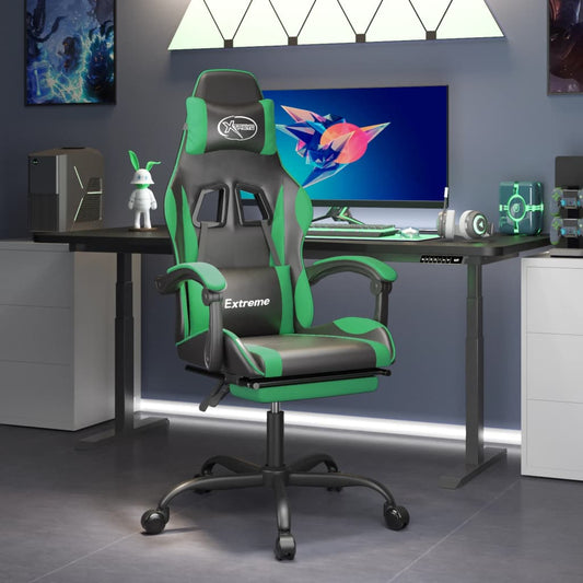 Gaming Chair Black and Green Faux Leather Standard Swivel