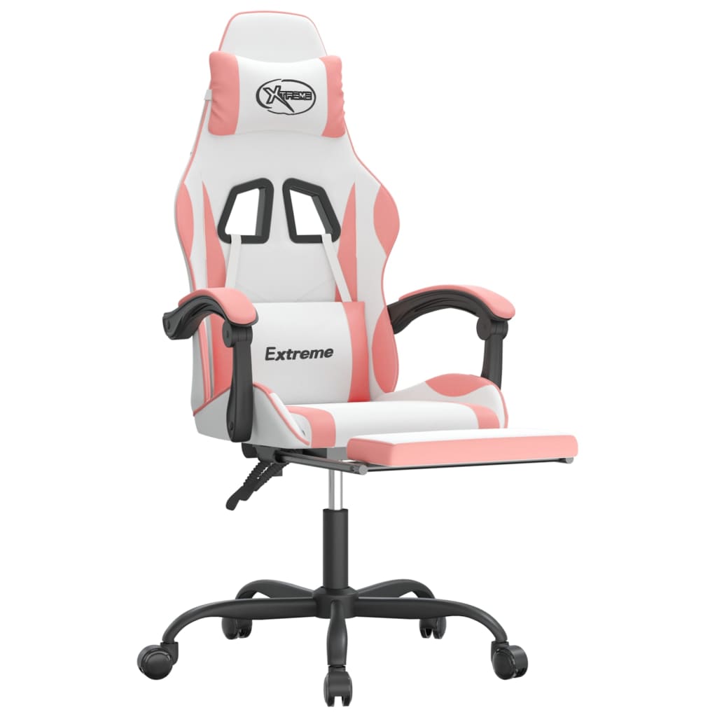 Gaming Chair White and Pink Faux leather 47.6-51.6 in height