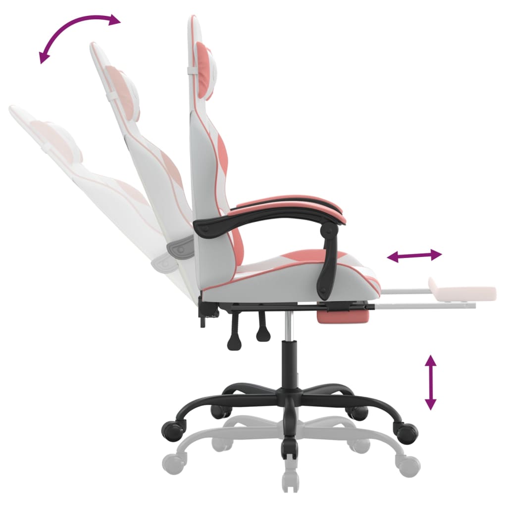 Gaming Chair White and Pink Faux leather 47.6-51.6 in height