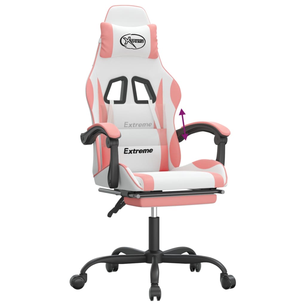 Gaming Chair White and Pink Faux leather 47.6-51.6 in height