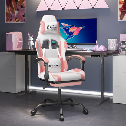 Gaming Chair White and Pink Faux leather 47.6-51.6 in height