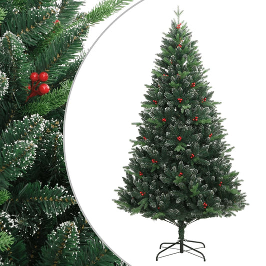 Artificial Hinged Christmas Tree Green with Red PVC, PE, Metal