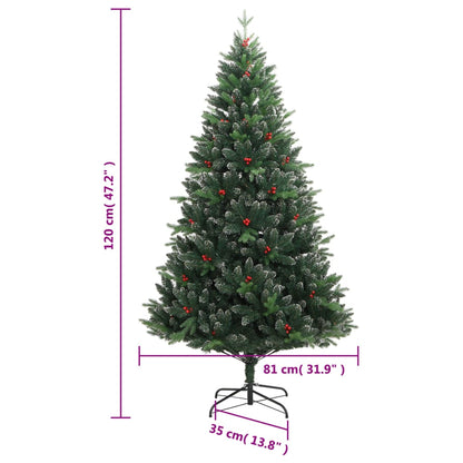 Artificial Hinged Christmas Tree Green with Red PVC, PE, Metal