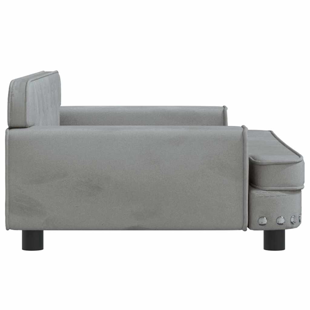 Kids Sofa Light Grey Velvet, Solid Pine Wood Mini Modern