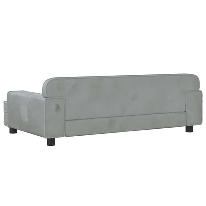 Kids Sofa Light Grey Velvet, Solid Pine Wood Mini Modern