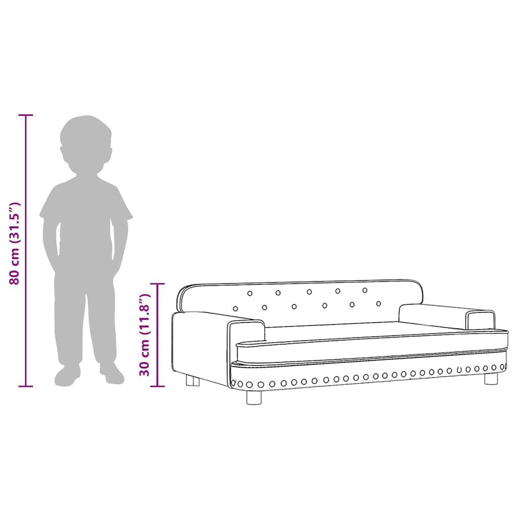 Kids Sofa Light Grey Velvet, Solid Pine Wood Mini Modern