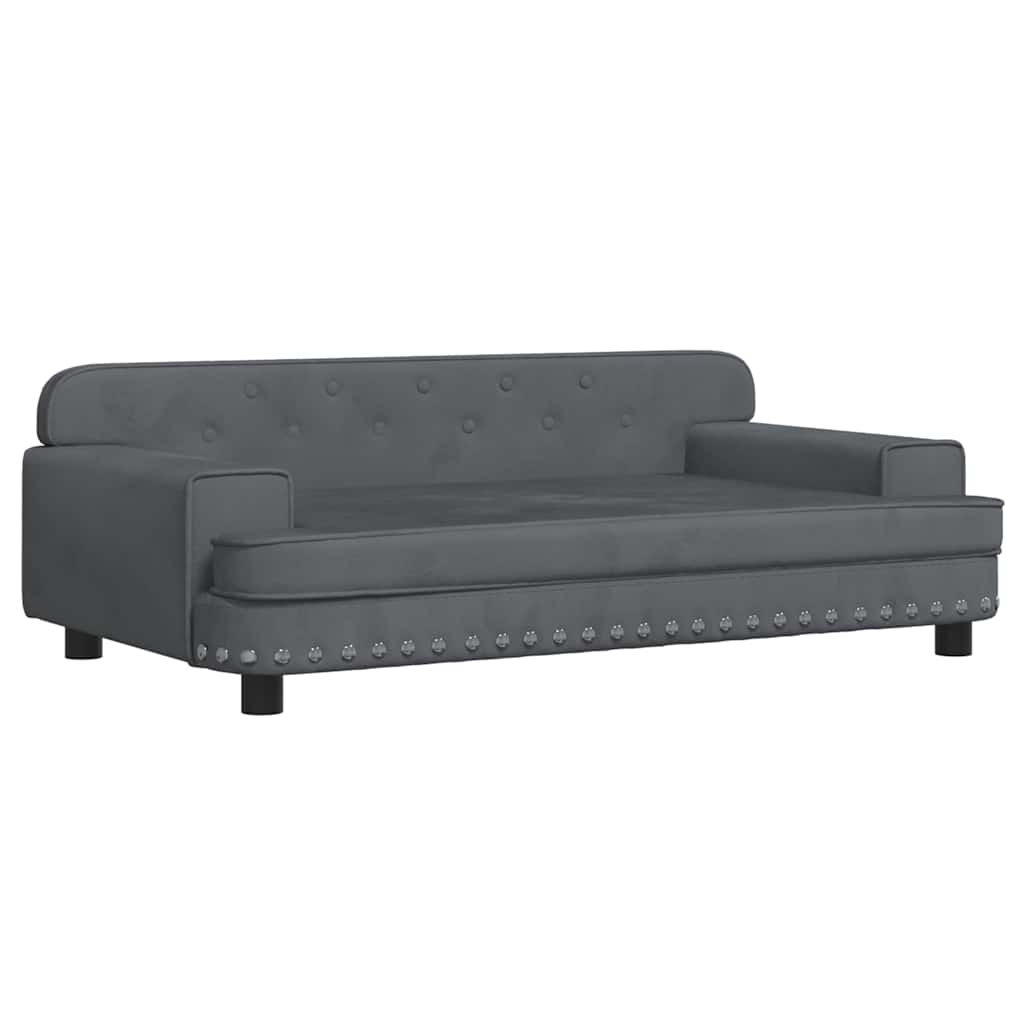 Kids Sofa Dark Grey Velvet, Pine wood, Foam Mini