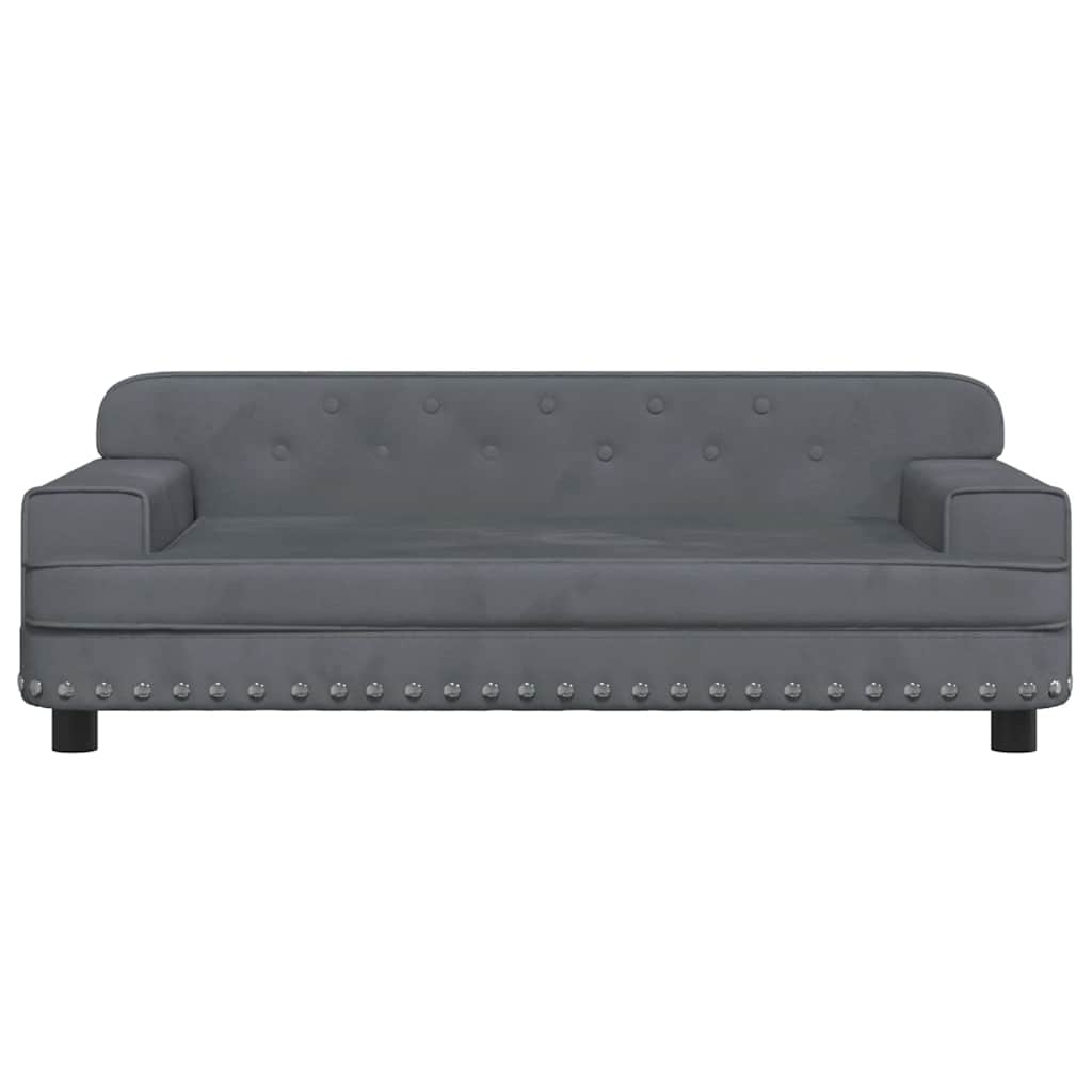 Kids Sofa Dark Grey Velvet, Pine wood, Foam Mini