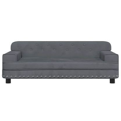 Kids Sofa Dark Grey Velvet, Pine wood, Foam Mini