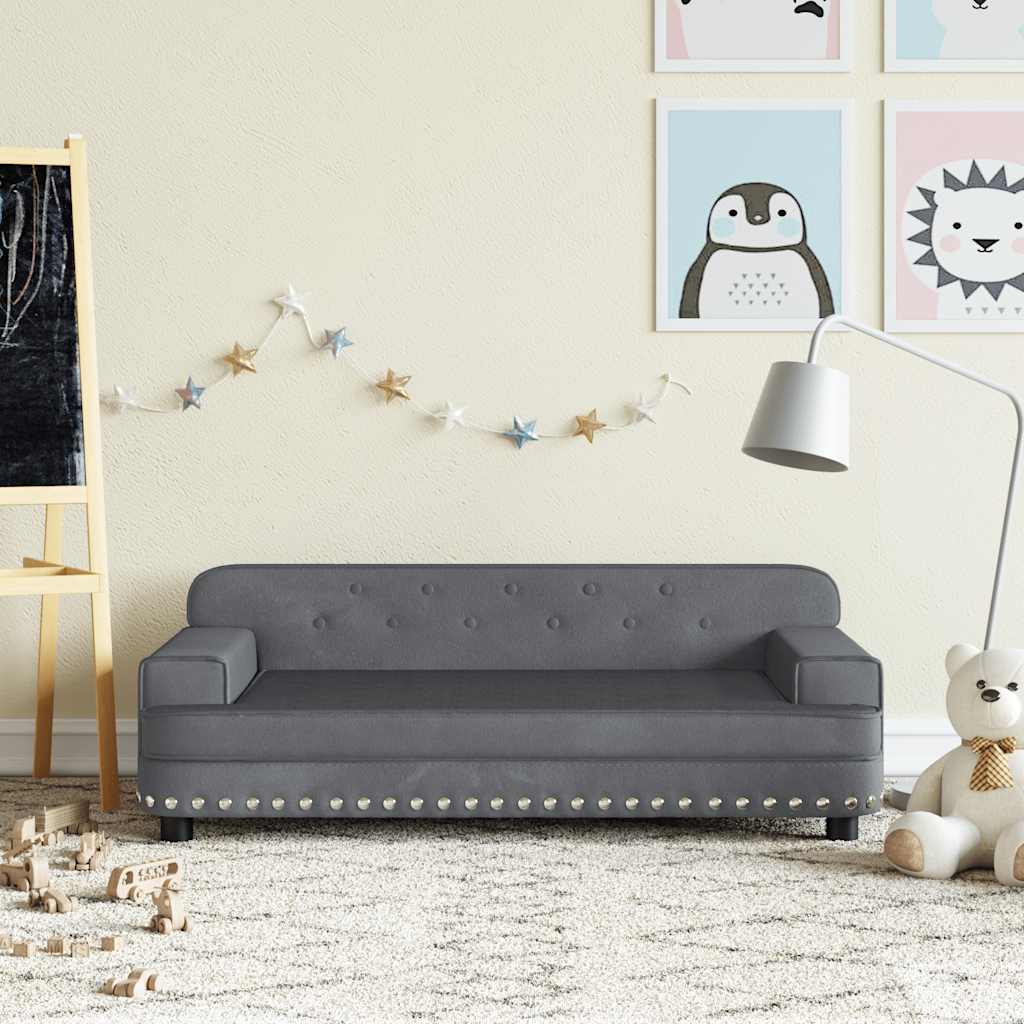 Kids Sofa Dark Grey Velvet, Pine wood, Foam Mini