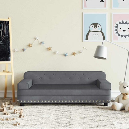 Kids Sofa Dark Grey Velvet, Pine wood, Foam Mini