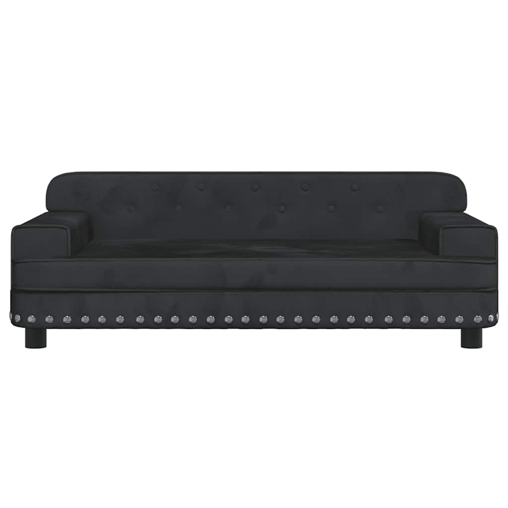 Kids Sofa Black Velvet, Solid Pine Wood, Foam Mini