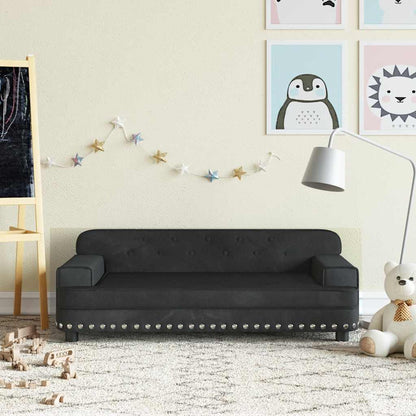 Kids Sofa Black Velvet, Solid Pine Wood, Foam Mini