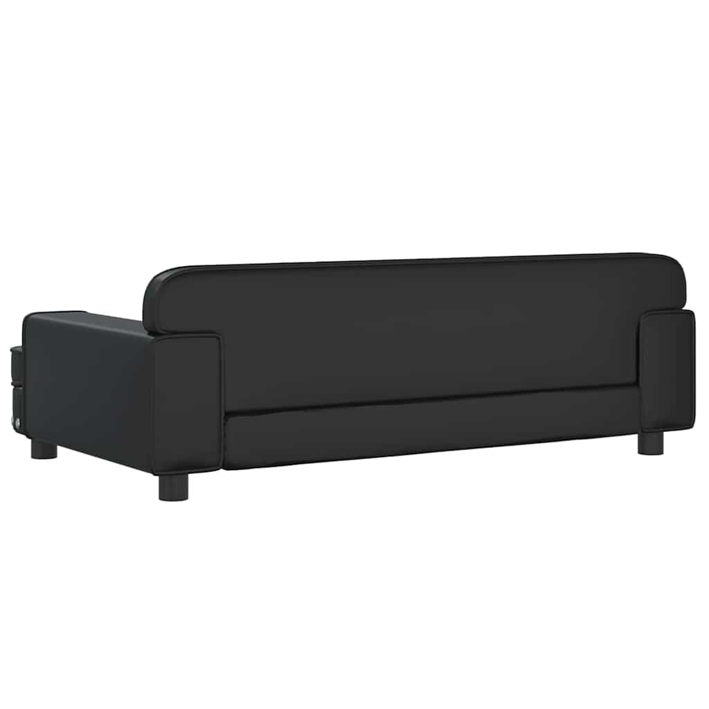 Kids Sofa Black Faux leather, solid pine wood, foam Mini Durable
