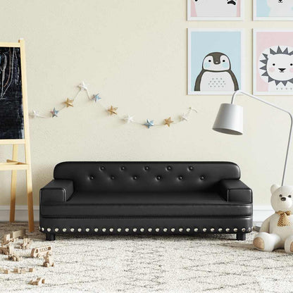 Kids Sofa Black Faux leather, solid pine wood, foam Mini Durable