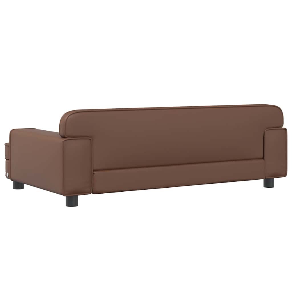 Kids Sofa Brown Faux leather, solid pine wood, foam Mini Durable