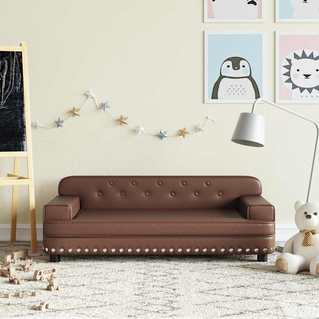 Kids Sofa Brown Faux leather, solid pine wood, foam Mini Durable