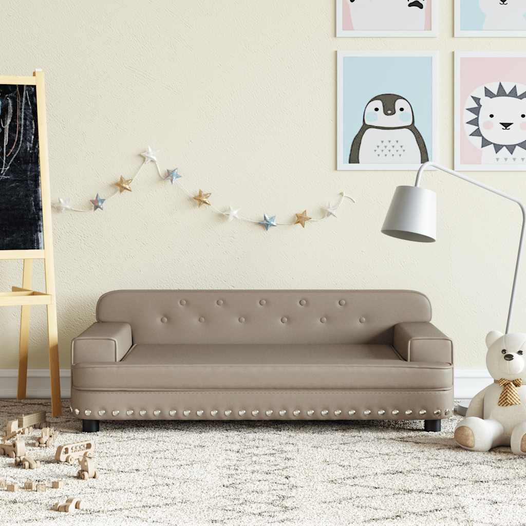 Kids Sofa Cappuccino Faux leather and solid pine wood Mini