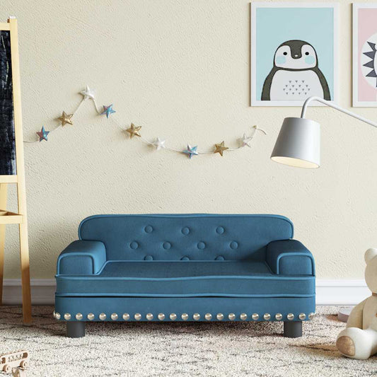 Kids Sofa Blue Velvet, pine wood, foam, plastic Mini Modern