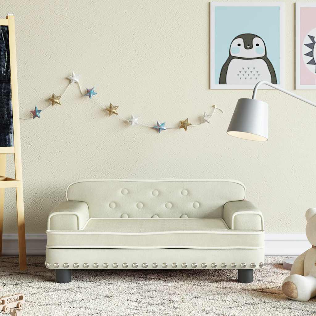 Kids Sofa Cream Velvet (100% polyester), solid pine wood, plastic