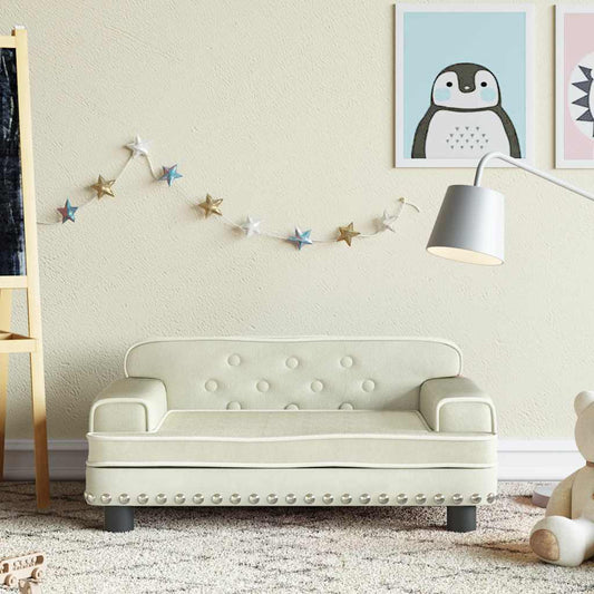 Kids Sofa Cream Velvet (100% polyester), solid pine wood, plastic