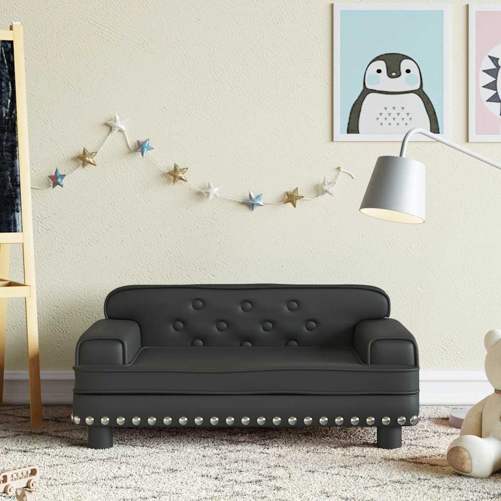 Kids Sofa Black Faux leather, solid pine wood, foam Mini Modern