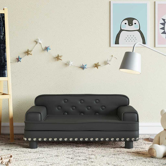 Kids Sofa Black Faux leather, solid pine wood, foam Mini Modern