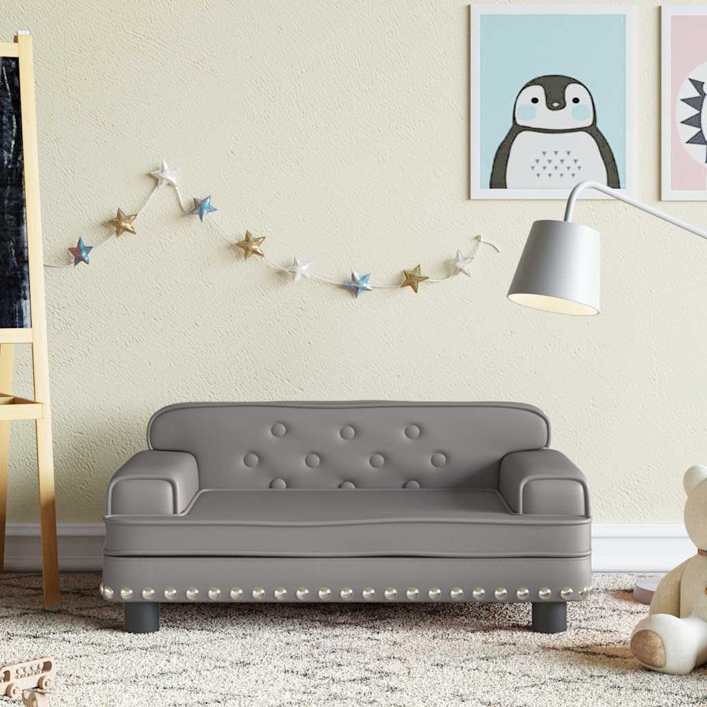 Kids Sofa Grey Faux Leather Mini Attractive Design Kids Sofa