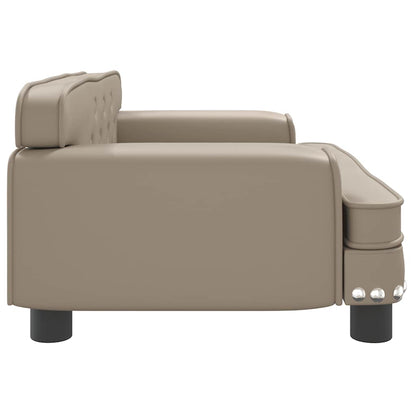 Kids Sofa Cappuccino Faux Leather, Solid Pine Wood, Foam Mini