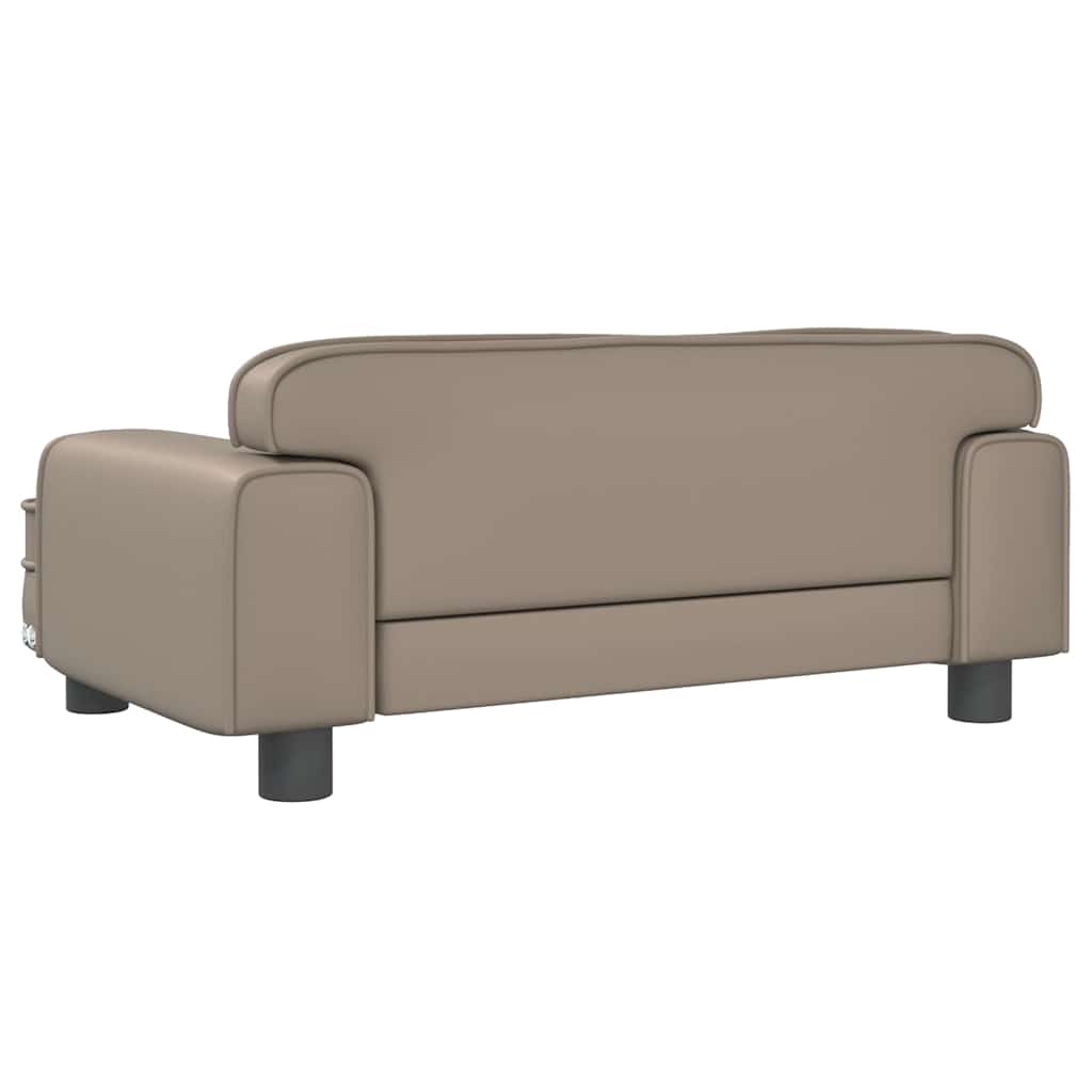 Kids Sofa Cappuccino Faux Leather, Solid Pine Wood, Foam Mini