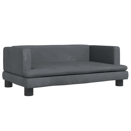 Kids Sofa Dark Grey Velvet, Pine Wood, Foam Mini Rounded corners