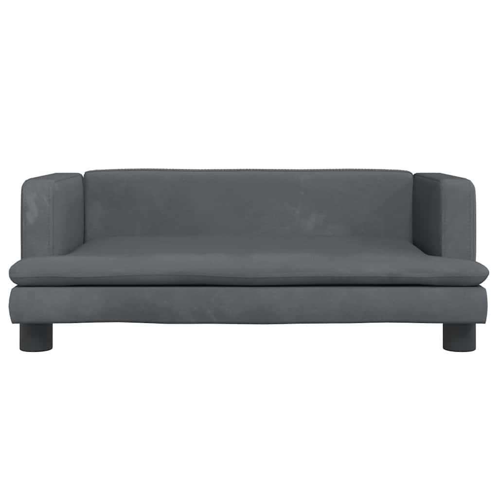 Kids Sofa Dark Grey Velvet, Pine Wood, Foam Mini Rounded corners