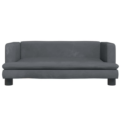 Kids Sofa Dark Grey Velvet, Pine Wood, Foam Mini Rounded corners