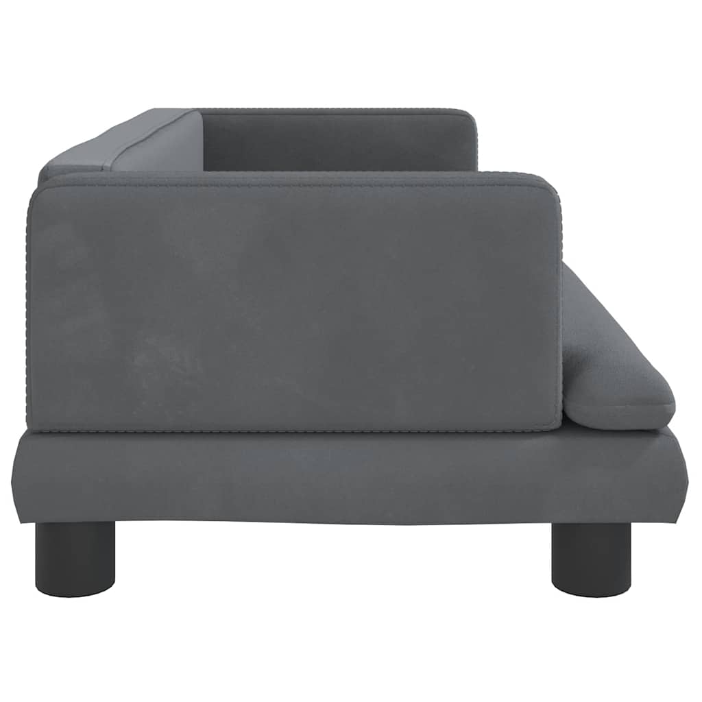 Kids Sofa Dark Grey Velvet, Pine Wood, Foam Mini Rounded corners