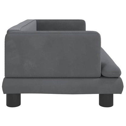 Kids Sofa Dark Grey Velvet, Pine Wood, Foam Mini Rounded corners