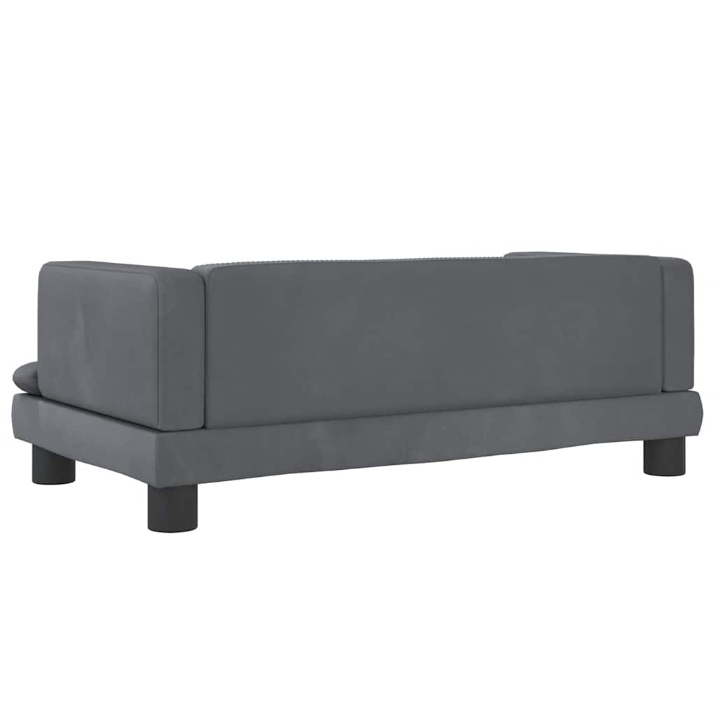 Kids Sofa Dark Grey Velvet, Pine Wood, Foam Mini Rounded corners