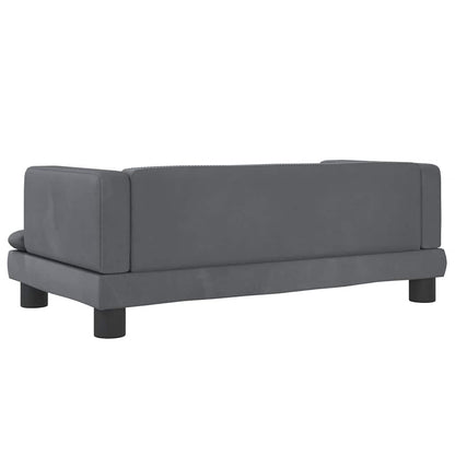 Kids Sofa Dark Grey Velvet, Pine Wood, Foam Mini Rounded corners