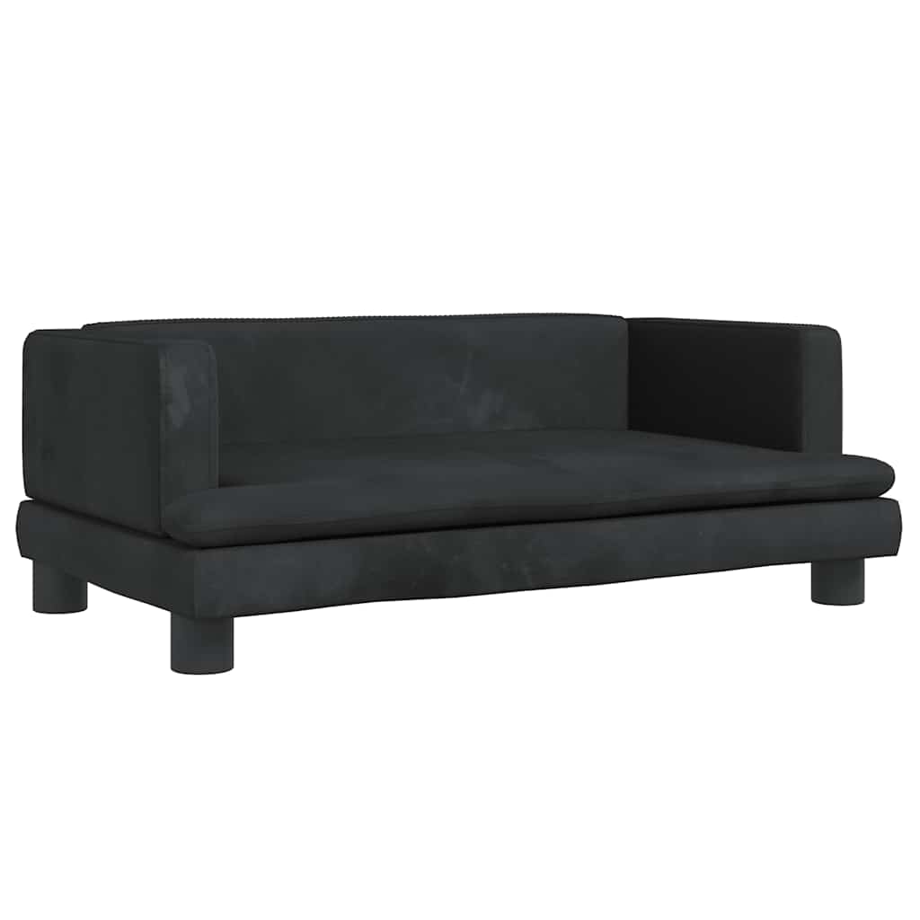 Kids Sofa Black Velvet, Solid Pine Wood, Plastic Mini Durable