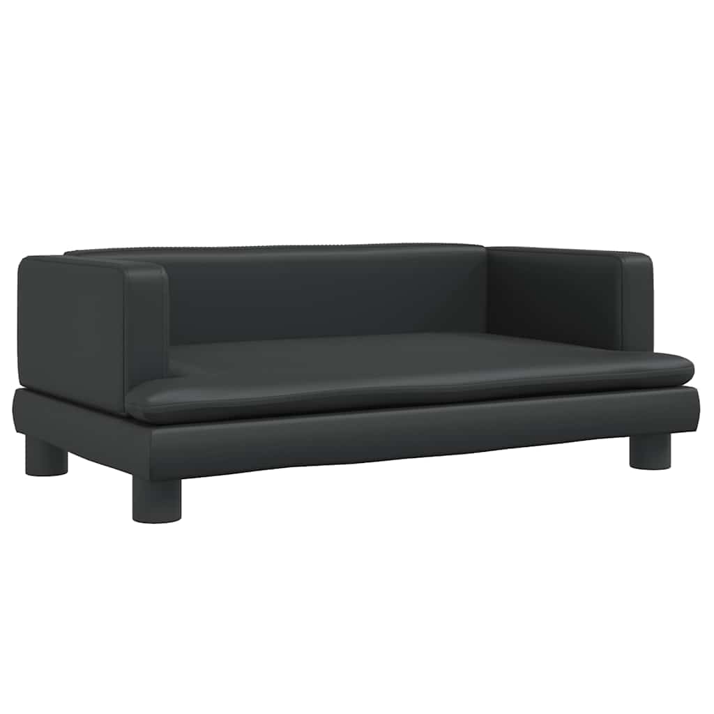 Kids Sofa Black Faux Leather, Solid Pine Wood Mini Durable