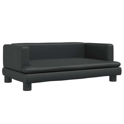 Kids Sofa Black Faux Leather, Solid Pine Wood Mini Durable