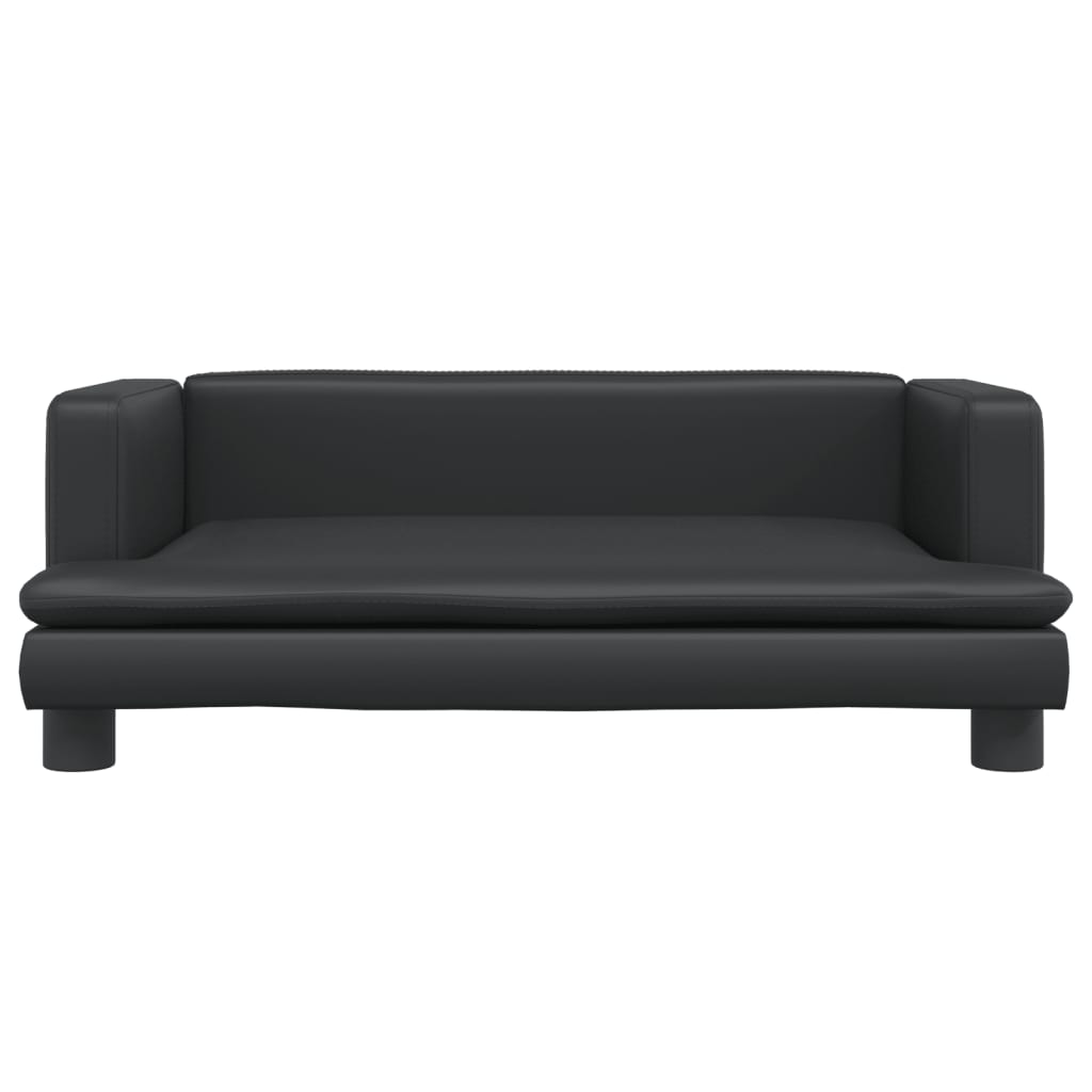 Kids Sofa Black Faux Leather, Solid Pine Wood Mini Durable
